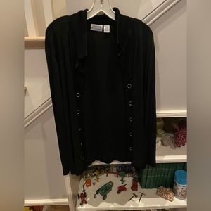 Black Chico’s long sleeve open jacket with grommet detail.  Size 3